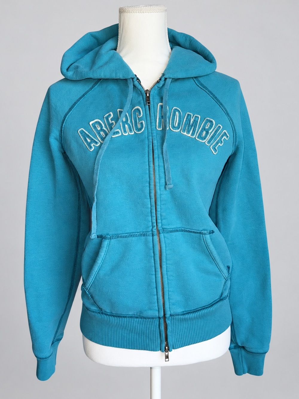 Abercrombie & Fitch Teal Logo Zip Hoodie Large Y2K Preppy